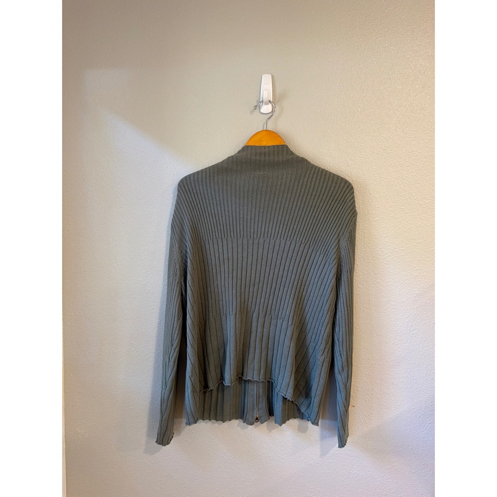 J.Jill Full Zip Cardigan Women 2X Sage Green Silk Cotton Ribbed Mock Sweater - Picture 4 of 6